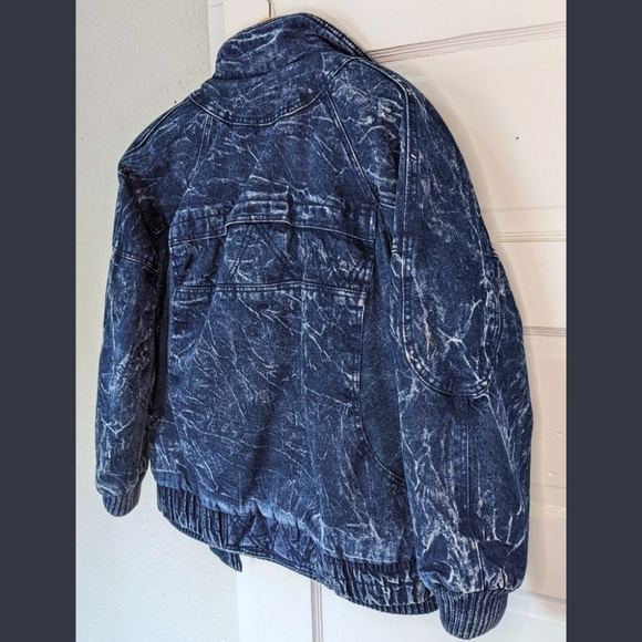 IZZI Acid Wash Denim Bomber Jacket Medium Vintage 80s Grunge - Picture 9 of 14